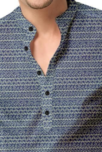 Men's Printed Spread Collar Casual Shirt Navy Blue